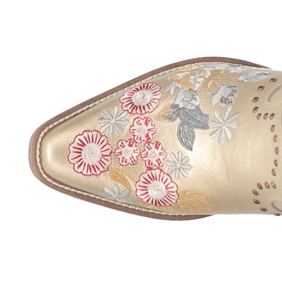 Dingo Poppy Floral embroidered Metallic Studded Snip Toe Cowboy Boots DI 732 - Picture 2 of 8